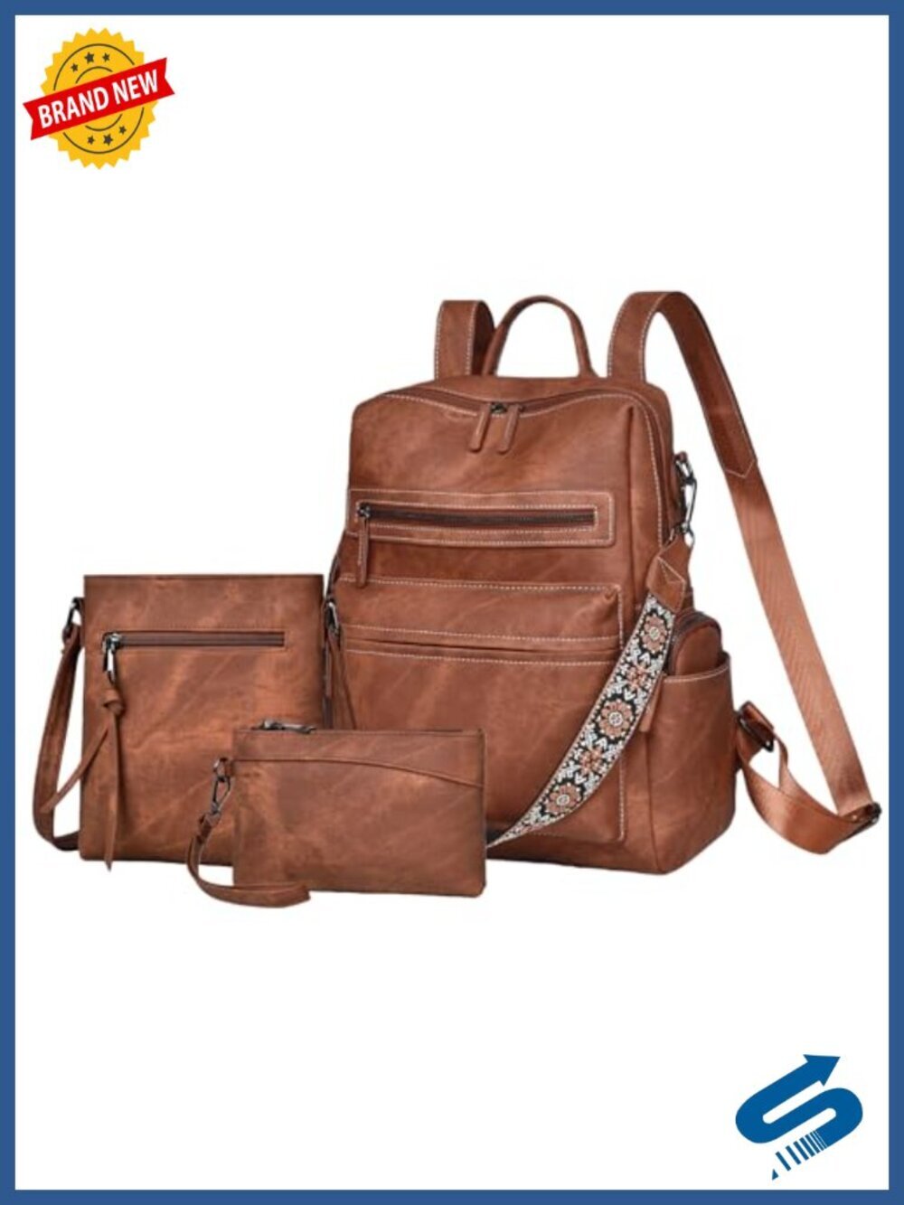 Faux Leather Convertible Backpack Purse Women Travel Fashion Shoulder Bag Set